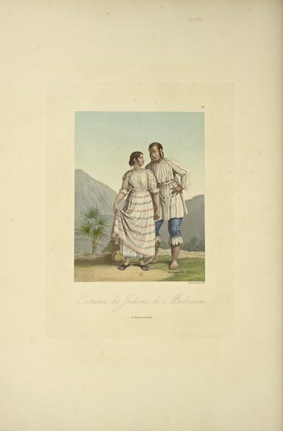 أزياء هنود ميتشواكان ، رسم توضيحي من "مناظر كورديليراس وآثار الشعوب الأصلية في أمريكا" بقلم ألكسندر فون هومبولت وأيم بونبلاند بواسطة باقة لويس