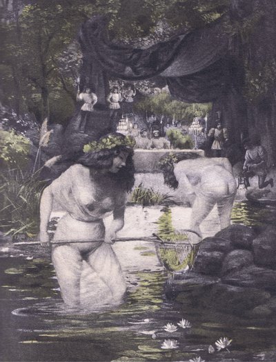 Ginerva و Isotta ، رسم توضيحي من Decameron of Boccaccio نشرته Navarre Society 1930 (litho) بواسطة لويس شالون