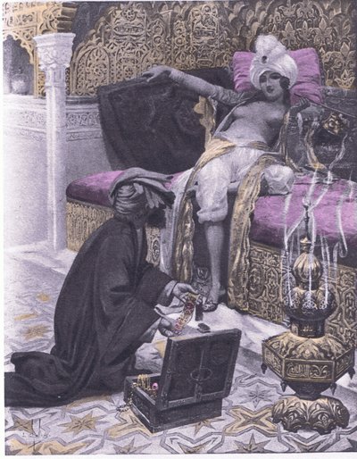 ابنة ملك تونس ، رسم توضيحي من ديكاميرون بوكاتشيو نشرته جمعية نافارا في الثلاثينيات (ليثو) بواسطة لويس شالون