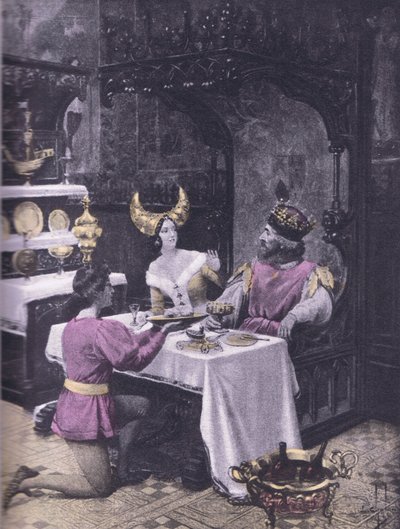 عشاء الدجاج ، رسم توضيحي من Decameron of Boccaccio نشرته Navarre Society 1930 (litho) بواسطة لويس شالون