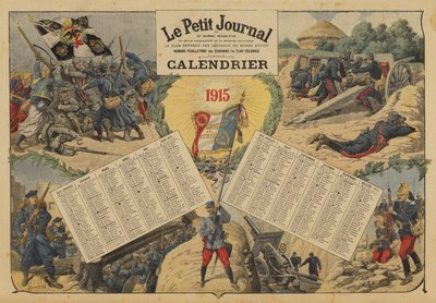تقويم عام 1915 ، مع مشاهد ساحة المعركة في الحرب العالمية الأولى (حجر ملون) بواسطة لويس تشارلز (بعد) قصف