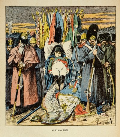 رسم إيضاحي لبومبلد لويس (1862-1927) من كتاب "ذكرى القديسة هيلين" للكونت إيمانويل دي لاس (1766-1842): رمزي ، أرمي يكرّم الإمبراطور بعد وفاته ، مجموعة خاصة بواسطة تفجير لويس تشارلز
