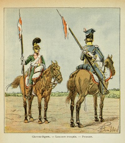 رسم إيضاحي لبومبلد لويس (1862-1927) من كتاب "نصب تذكاري لسانت هيلين" بقلم الكونت إيمانويل دي لاس (1766-1842): خيول خفيفة للحرس: لانسير الفرنسية والبولندية ، مجموعة خاصة بواسطة تفجير لويس تشارلز