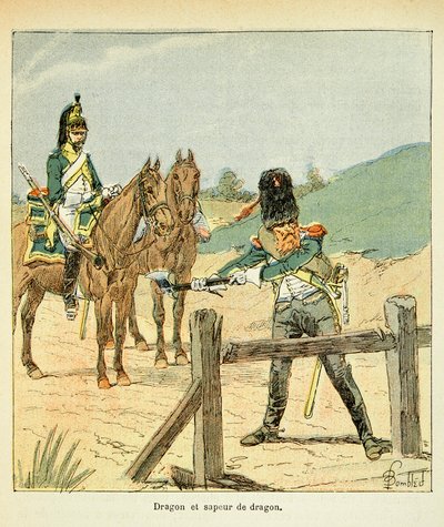 رسم إيضاحي لـ Bombled Louis (1862-1927) من كتاب "The Memorial of Saint Helene" للكونت Emmanuel de Las Cases (1766-1842): الجيش الفرنسي: Dragon and Dragon Sapper ، مجموعة خاصة بواسطة تفجير لويس تشارلز
