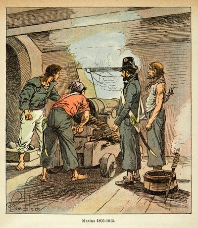 رسم إيضاحي لبومبلد لويس (1862-1927) من كتاب "ذكرى سانت هيلين" للكونت إيمانويل دي لاس حالات (1766-1842): البحارة الفرنسيون بين 1805 و 1815 ، مجموعة خاصة بواسطة تفجير لويس تشارلز