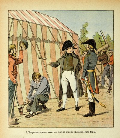 رسم إيضاحي لـ Bombled Louis (1862-1927) من كتاب "The Memorial of Saint Helene" للكونت Emmanuel de Las Cases (1766-1842): يتحدث الإمبراطور نابليون مع البحارة الذين نصبوا له خيمة ، مجموعة خاصة بواسطة تفجير لويس تشارلز