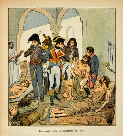 رسم إيضاحي لبومبلد لويس (1862-1927) من كتاب "ذكرى القديسة هيلين" للكونت إيمانويل دي لاس حالات (1766-1842): بونابرت يزور آفات يافا ، مجموعة خاصة بواسطة تفجير لويس تشارلز