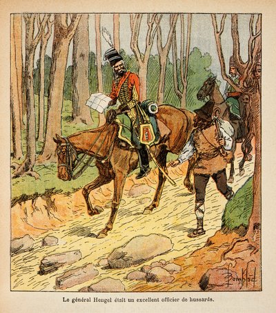 رسم إيضاحي لبومبلد لويس (1862-1927) من كتاب "ذكرى سانت هيلين" للكونت إيمانويل دي لاس قضايا (1766-1842): الجنرال هينجل ، ضابط فرسان أثناء الحملة الإيطالية ، مجموعة خاصة بواسطة تفجير لويس تشارلز