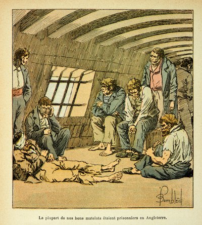 رسم إيضاحي لـ Bombled Louis (1862-1927) من كتاب "The Memorial se Sainte Helene" للكونت Emmanuel de Las Cases (1766-1842): سجناء فرنسيون على الطوافات الإنجليزية ، مجموعة خاصة بواسطة تفجير لويس تشارلز