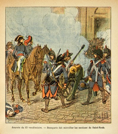 رسم إيضاحي لـ Bombled Louis (1862-1927) من كتاب "The Memorial se Sainte Helene" للكونت Emmanuel de Las Cases (1766-1842): في يوم 13 يوم الجمعة ، يصور بونابرت أقسام سانت روش بمدفع ، مجموعة خاصة بواسطة تفجير لويس تشارلز