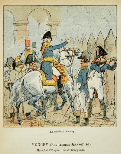 رسم توضيحي للويس بومبلد (1862-1927) من كتاب "ذكرى القديسة هيلين" بقلم الكونت إيمانويل دي لاس (1766-1842): ماريشال بون أدريان جانو دي مونسي (1754-1842) ، دوق كونجليانو ، مجموعة خاصة بواسطة تفجير لويس تشارلز