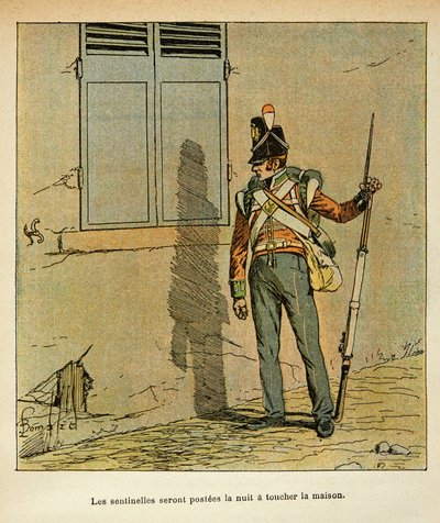 رسم إيضاحي للويس بومبلد (1862-1927) من كتاب "ذكرى القديسة هيلين" للكونت إيمانويل دي لاس (1766-1842): الحارس الإنجليزي المتمركز بالقرب من منزل الإمبراطور في سانت هيلين ، مجموعة خاصة بواسطة تفجير لويس تشارلز