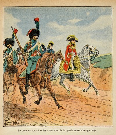 رسم توضيحي لـ Bombled Louis (1862-1927) من كتاب "The Memorial se Sainte Helene" بقلم الكونت إيمانويل دي لاس (1766-1842): القنصل الأول والصيادون للحرس القنصلي ، المجموعة الخاصة بواسطة تفجير لويس تشارلز