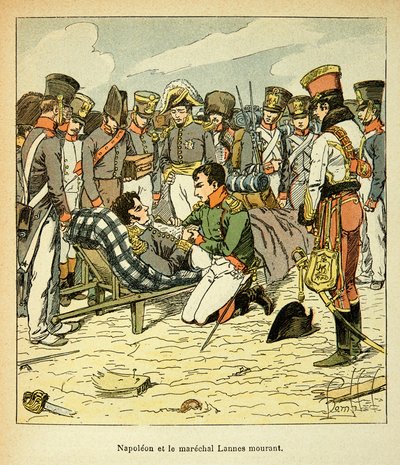 رسم توضيحي لـ Bombled Louis (1862-1927) من كتاب "The Memorial se Sainte Helene" للكونت Emmanuel de Las Cases (1766-1842): وفاة Marechal Jean Lannes (1769-1809) ، لدى الإمبراطور نابليون كوتس ، خاص مجموعة بواسطة تفجير لويس تشارلز