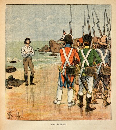 رسم توضيحي لـ Bombled Louis (1862-1927) من كتاب "The Memorial se Sainte Helene" بقلم الكونت إيمانويل دي لاس (1766-1842): وفاة يواكيم مراد (1767-1815) ، مجموعة خاصة بواسطة تفجير لويس تشارلز