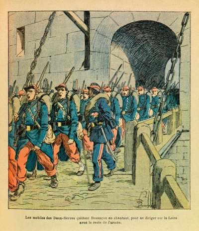 L'Armee de l'Est بواسطة Eugene Sergent ، dit Grenest ، مصور من قبل Louis Bombled (1862-1927) (الحرب الفرنسية الألمانية ؛ حملة 1870-1871): تترك Les mobiles des Deux Sevres بيزانكون تغني لتتجه نحو نهر اللوار مع بقية الجيش (أكتوبر 1870) ، Co بواسطة تفجير لويس تشارلز