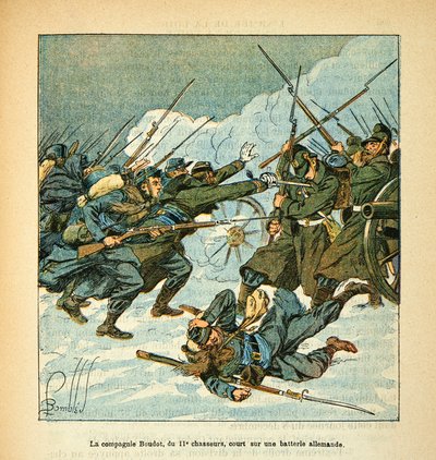 L'Armee de la Loire بواسطة Eugene Sergent ، dit Grenest ، رسمها لويس بومبلد (1862-1927) (الحرب الفرنسية الألمانية ؛ حملة 1870-1871): اقتحمت شركة Boudot المكونة من 11 صيادًا بطارية ألمانية في ديسمبر 1870 ، مجموعة جزئية بواسطة تفجير لويس تشارلز