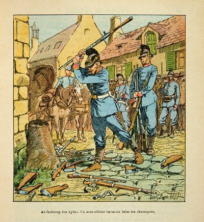 The Armee de la Loire بقلم يوجين سيرجنت ، المعروف باسم جرينست ، رسمه لويس بومبلد (1862-1927) (الحرب الفرنسية الألمانية ؛ حملة 1870-1871): بعد الاستيلاء على مدينة أورليانز في أكتوبر 1870 ، كان ضابطًا بافاريًا حطم الصيادين. (تركت بنادق بواسطة تفجير لويس تشارلز