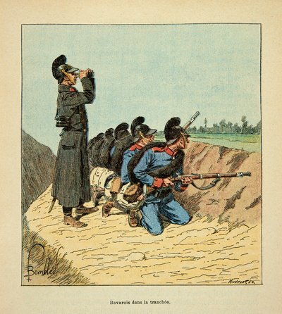 The Armee of the Loire بقلم يوجين رقيب ، المعروف باسم Grenest ، رسمه لويس بومبلد (1862-1927) (الحرب الفرنسية الألمانية ؛ حملة 1870-1871): الجيش البافاري في خندق في عام 1870 ، مجموعة خاصة بواسطة تفجير لويس تشارلز