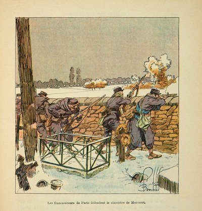The Armee of the Loire بقلم يوجين سيرجنت ، المعروف باسم جرينست ، رسمه لويس بومبلد (1862-1927) (الحرب الفرنسية الألمانية ؛ حملة 1870-1871): دافع الرماة الفرنسيون في باريس عن مقبرة مونتسورت (ألينكون) في يناير 1871 ، مجموعة خاصة بواسطة تفجير لويس تشارلز