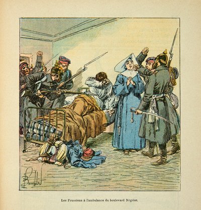 The Armee of the Loire بقلم يوجين سيرجنت ، المعروف باسم Grenest ، رسمه لويس بومبلد (1862-1927) (الحرب الفرنسية الألمانية ؛ حملة 1870-1871): البروسيون في سيارة إسعاف Boulevard Negrier au Mans في يناير 1871 ، مجموعة خاصة بواسطة تفجير لويس تشارلز