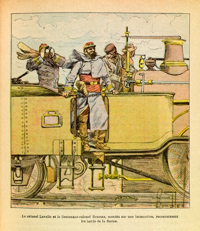 الجيش الشرقي ليوجين رقيب ، ديت جرينست ، رسمه لويس بومبلد (1862-1927) (الحرب الفرنسية الألمانية ؛ حملة 1870-1871): في ديسمبر 1870 ، ركب العقيد لافال والمقدم براماس على قاطرة. ساون بواسطة تفجير لويس تشارلز
