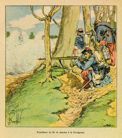 الجيش الشرقي ليوجين رقيب ، المعروف باسم جرينست ، رسمه لويس بومبلد (1862-1927) (الحرب الفرنسية الألمانية ؛ حملة 1870-1871): بأمر من الجنرال دوبري ، صاحب حذاء من المسيرة الثانية والثلاثين في معركة La Bourgonce في أكتوبر 1870 ، بريفا بواسطة تفجير لويس تشارلز