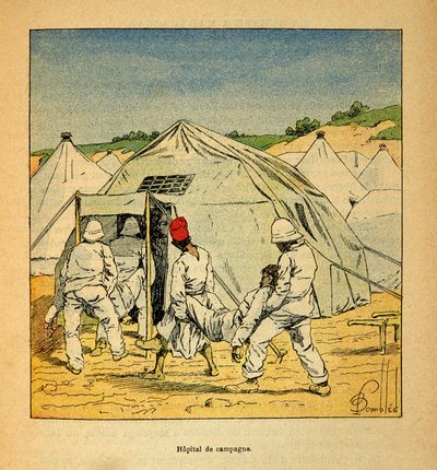 الحرب في مدغشقر - التاريخ القصصي للبعثات الفرنسية 1885-1895 بقلم هنري جالي ديت جاليشيت (1854-1922) ، رسمها لويس بومبلد (1862-1927): المستشفى العسكري الميداني في مدغشقر في عام 1895 ، مجموعة خاصة بواسطة تفجير لويس تشارلز