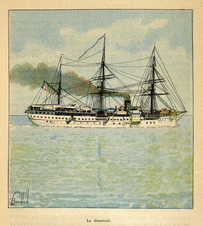 الحرب في مدغشقر - التاريخ القصصي للبعثات الفرنسية 1885-1895 بقلم هنري جالي ديت جاليشيت (1854-1922) ، رسمها لويس بومبلد (1862-1927): سفينة المستشفى "شامروك" في طريقها إلى مدغشقر ، مجموعة خاصة بواسطة تفجير لويس تشارلز
