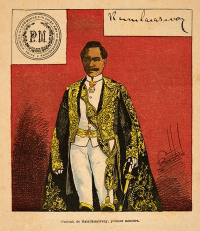 الحرب في مدغشقر - التاريخ القصصي للبعثات الفرنسية 1885-1895 بقلم هنري جالي ديت جاليشيت (1854-1922) ، رسمها لويس بومبلد (1862-1927): صورة لرئيس الوزراء Rainilaiarivony (1828-1896) ، مجموعة خاصة بواسطة تفجير لويس تشارلز