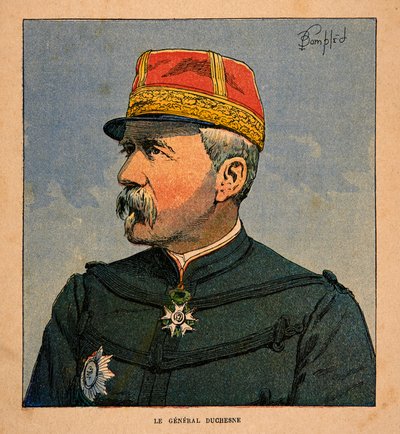 الحرب في مدغشقر - التاريخ القصصي للبعثات الفرنسية 1885-1895 بقلم هنري جالي ديت جاليشيت (1854-1922) ، رسمها لويس بومبلد (1862-1927): صورة للجنرال دوشيسن (1837-1918) القائد العام من القوات الاستكشافية الفرنسية بواسطة تفجير لويس تشارلز