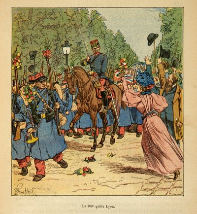 الحرب في مدغشقر - التاريخ القصصي للبعثات الفرنسية 1885-1895 بقلم هنري جالي ديت غالليشيت (1854-1922) ، رسمها لويس بومبلد (1862-1927): السطر 200 يترك ليون إلى مدغشقر في عام 1895 ، مجموعة خاصة بواسطة تفجير لويس تشارلز