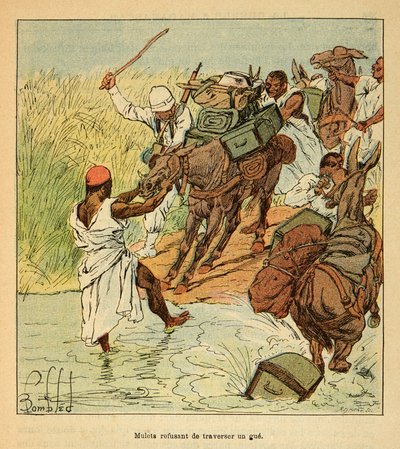 الحرب في مدغشقر - التاريخ القصصي للبعثات الفرنسية 1885-1895 بقلم هنري جالي ديت جاليشيت (1854-1922) ، مصور من قبل لويس بومبلد (1862-1927): رفض تماثيل عبور أحد الدماء أثناء الحملة الفرنسية إلى مدغشقر في عام 1895 ، خاص ج بواسطة تفجير لويس تشارلز