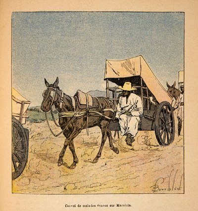 الحرب في مدغشقر - التاريخ القصصي للبعثات الفرنسية 1885-1895 بقلم هنري جالي ديت جاليشيت (1854-1922) ، مصور من قبل لويس بومبلد (1862-1927): قافلة هروب مرضى في مارولولو ، مجموعة خاصة بواسطة تفجير لويس تشارلز
