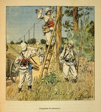 الحرب في مدغشقر - التاريخ القصصي للبعثات الفرنسية 1885-1895 بواسطة هنري جالي ديت جاليشيت (1854-1922) ، رسمها لويس بومبلد (1862-1927): تنفيذ حملة التلغراف من قبل الجيش في مدغشقر في عام 1895 ، خاص كول بواسطة تفجير لويس تشارلز