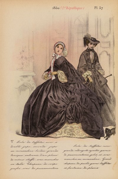 أزياء فرنسية: 1850، 2e Republique، 1850 (طباعة حجرية ملونة) بواسطة لويس كولاس