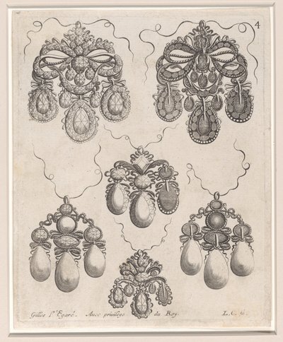 تصميم للمعلقات ، اللوحة 4 من "Livre des Ouvrages d'Orfevrerie" ، بعد عام 1663. بواسطة لويس كوزين