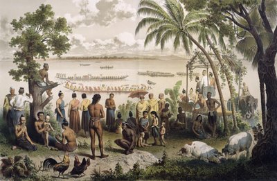 سباقات Pirogue على نهر Bassac ، من "Atlas du Voyage d&39;Exploration de l&39;Indochine" بواسطة Doudart de Lagree (1823-68) ، نُشرت في باريس عام 1874 (انظر 232562 لمزيد من التفاصيل) بواسطة لويس ديلابورت