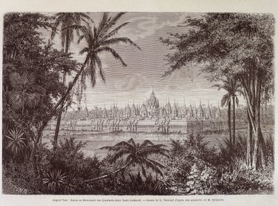 منظر لأنغكور ثوم حوالي عام 1870 - في "" رحلة إلى كمبوديا "" لويس ديلابورت ، باريس بواسطة لويس ديلابورت