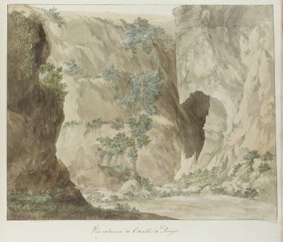 Buitenwand van de grot Ear of Dionysius منظر خارجي لأذن ديونيسيوس (العنوان على الكائن) رحلات في إيطاليا وصقلية ومالطا - 1778 (عنوان السلسلة) بواسطة لويس دوكروس