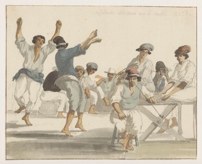 Dansende maltezer matrozen رقصة بحارتنا المالطيين (العنوان على القطعة) رحلات في إيطاليا وصقلية ومالطا - 1778 (عنوان السلسلة) بواسطة لويس دوكروس