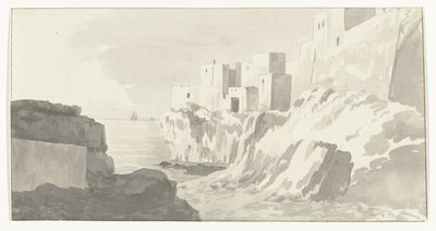 Gezicht op Polignano منظر لمدينة بولينيانو (العنوان على الكائن) رحلات في إيطاليا وصقلية ومالطا - 1778 (عنوان السلسلة) بواسطة لويس دوكروس