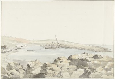 Gezicht op de Haven van Luogo Vivo منظر مرتفع لميناء Luogo Vivo رحلات في إيطاليا وصقلية ومالطا - 1778 (عنوان السلسلة) بواسطة لويس دوكروس