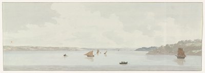Gezicht op een deel van het Mare Piccolo منظر لجزء من Mare Piccolo ، حيث كان موقع الجسر القديم ، مصب Galesus (العنوان على الكائن) رحلات في إيطاليا وصقلية ومالطا - 1778 (عنوان السلسلة) بواسطة لويس دوكروس