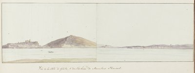 Gezicht op kust van Gaeta en mausoleum van Munatius Plancus (Lucio Munazio Planco) Vue de la côte de Gaëta ، & du Tombeau de Munatius Plancus (العنوان على الكائن) Voyage en Italie، en Sicile et à Malte - 1778 (عنوان السلسلة) بواسطة لويس دوكروس
