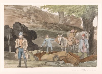Oponthoud bij de Grotte delle Capre aan de grens bij Nemorosa en Fredda توقف عند كهف delle Capre على حدود المنطقتين Nemorosa & Fredda (العنوان على الكائن) رحلات في إيطاليا وصقلية ومالطا - 1778 (عنوان السلسلة) بواسطة لويس دوكروس