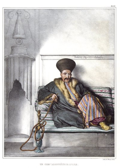 شعار يوناني من Livadie. في "" رحلة إلى أثينا والقسطنطينية ، أو مجموعة صور ومناظر وأزياء يونانية وعثمانية ، رسمت على أماكن بعد الطبيعة والطباعة الحجرية والألوان بواسطة لويس دوبري (1789-1837) ، تلميذ داود ، 1825. بواسطة لويس دوبري