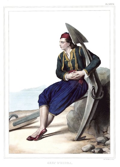 dhidra اليونانية. في "" رحلة إلى أثينا والقسطنطينية ، أو مجموعة صور ومناظر وأزياء يونانية وعثمانية ، رسمها لويس دوبري (1789-1837) تلميذ داود على أماكن ما بعد الطبيعة والطباعة الحجرية والألوان. بواسطة لويس دوبري