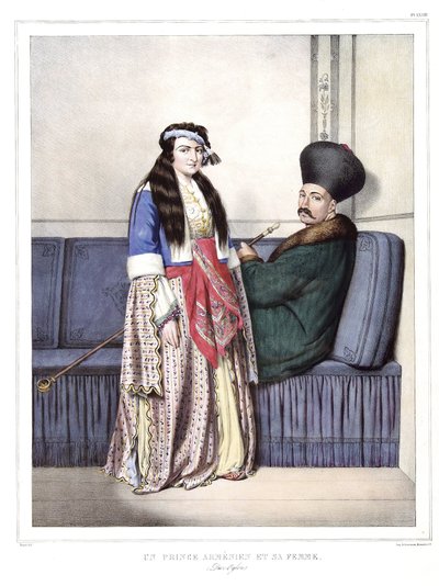 أمير أرمني وزوجته دوزوغلوس. في "" رحلة إلى أثينا والقسطنطينية ، أو مجموعة من الصور والمناظر والأزياء اليونانية والعثمانية ، التي رسمها لويس دوبري (1789-1837) ، تلميذ داود على أماكن بعد الطبيعة والطباعة الحجرية والألوان. بواسطة لويس دوبري