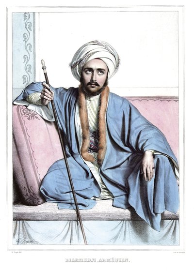 بيلسيكجي ، أرميني. في "" رحلة إلى أثينا والقسطنطينية ، أو مجموعة صور ومناظر وأزياء يونانية وعثمانية ، رسمها لويس دوبري (1789-1837) تلميذ داود على أماكن الطبيعة والطباعة الحجرية والألوان. بواسطة لويس دوبري